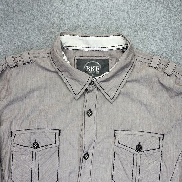 BKE Button-Up Shirt Men’s XL Gray Pocket Western Workwear Y2K Style 11317NM - Picture 4 of 14